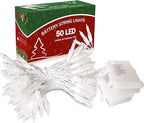 KOUQIYA Battery Operated Christmas Lights White Wire, 2 Pack17ft 50 LED Mini String Light with Auto-Timer 8 Modes Waterproof Tree Lights (Warm White)