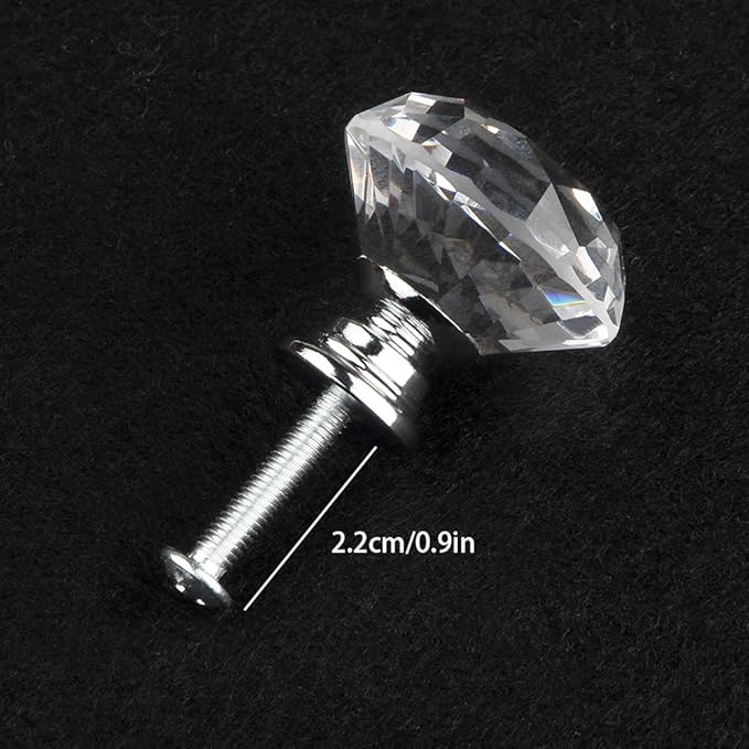 [12 PCS] 30mm Crystal Clear Glass Cabinet Drawer Pulls, Attom Tech Diamond Shape Cupboard Knobs with Screws for Kitchen, Dresser, Cupboard, Bathroom, Wardrobe (1.2 inch / 30 mm)