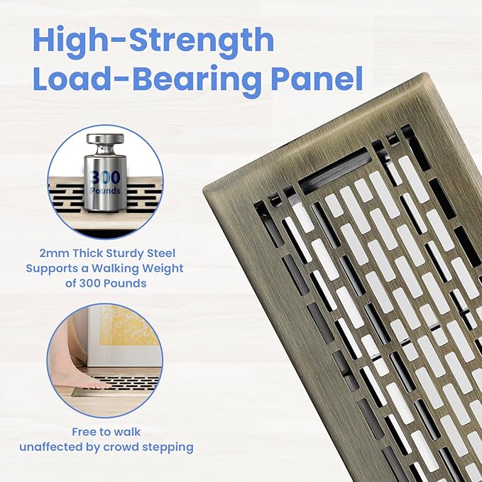 4x8 Inches Heavy Duty Walkable Floor Register - Easy Adjust Air Supply Lever Decorative Floor Vent Covers, Boston Design Vent Covers for Home - Antique Brass