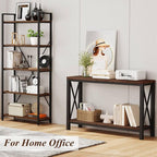 BON AUGURE 2 Tier Console Table for Entryway, Metal Wood Sofa Table Behind Couch for Living Room, Industrial Entry Tables for Hallway, Foyer, Front Door, Entrance (Rustic Oak, 47 Inch)