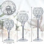 Crystal Metal Tealight Candlestick, Bling Bowl Candelabras, Tall Crystal Votive Candle Holders Elegant Crystal Candle Centerpiece for Dining Table Wedding Decor (Set of 3, Silver)