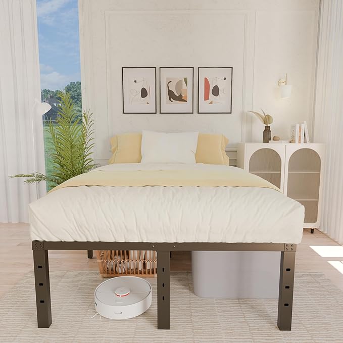ALDRICH 18 Inch Metal California King Size Bed Frame - Black Basic Steel Slats Cali Platform, Easy Assembly Heavy Duty Noise Free Cal Bedframes, No Box Spring Needed