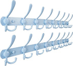 Dseap Coat Rack Wall Mount - 29.5” Long 8-Tri-Hooks Heavy Duty Coat Hanger Rail Wall Hooks for Hanging Coats Hats Clothing Clothes Purse Mudroom Entryway, Blue, Pack of 2