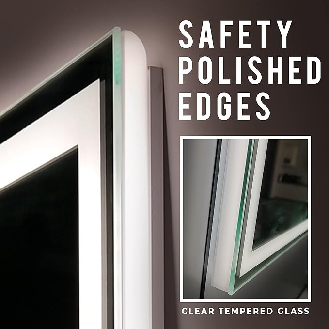 Fab Glass and Mirror LED Mirror 30x60 Inches, Led Bathroom Mirror with Lights Front and Backlit Anti-Fog Memory Brightness, Three Color Options Frameless Wall Mounted Bathroom Vanity Mirror