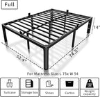 ROIL 14 inch Full Size Bed Frame with Headboard Hole and Round Corner Legs Mattress Retainers 3500LBS Heavy Duty Steel Slats No Box Spring Needed Platform Noise-Free Underneath Storage