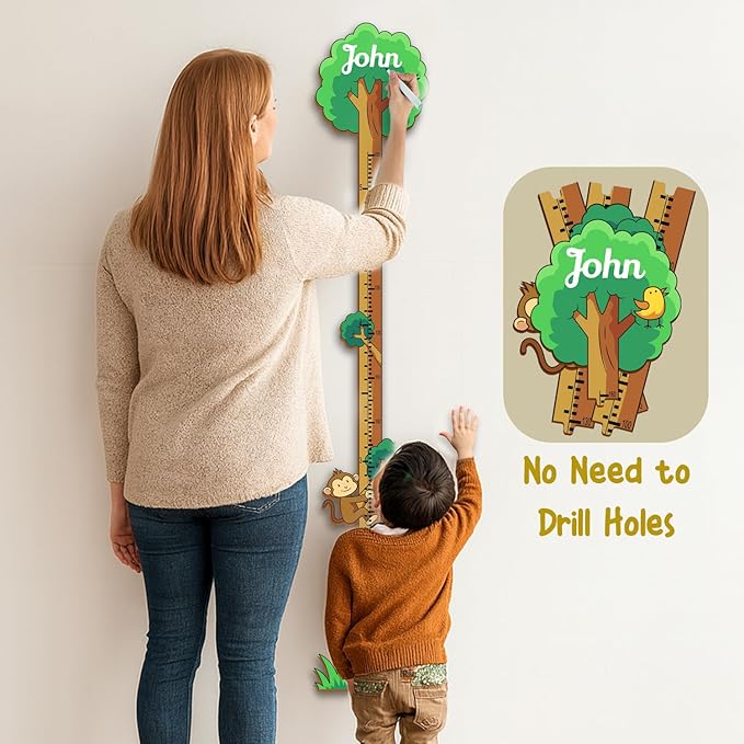 Personalized Growth Chart for Wall, Wooden Height Chart for Kids, Cute Height Measurement for Child/Girls/Boys, Baby and Toddler's Playroom/Kid's Room/Nursery Decor, Tree
