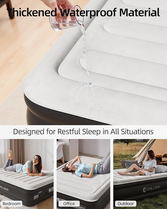 CHILLSUN 2025 Upgraded King Air Mattress with Built in Pump, 18" Raised Comfort Blow up Mattress, Luxury Air Bed Inflatable Mattress for Guests & Home, Colchones Inflables AirBed 750lbs Max