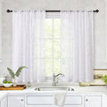 MYSKY HOME White Sheer Short Curtains with Pom Pom for Small Windows Bedroom Nursery Kids Girls Room Curtains Cafe Kitchen Light Filtering Boho Drapes, Rod Pocket,52 x 45 Inches, 2 Panels