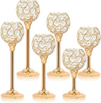 Elegant Crystal Candle Set of 6- Gold Tealight Holders, Votive Candelabras & Bowl Centerpiece Bulk for Dining Table, Wedding Decor