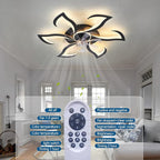 32" Black Modern Ceiling Fan with Lights Remote Control, 6 Speeds 3 Light Color Low Profile Flush Mount Ceiling Fan with Light for Kitchen Bedroom