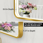 LED Bathroom Mirror with Lights, 30x36 Inch Gold Metal Framed LED Mirror for Bathroom, 3 Colors and Stepless Dimmable Wall Mounted Lighted Bathroom Vanity Mirror, Anti-Fog, Memory