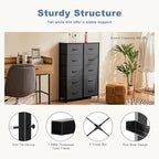DUMOS Dresser for Bedroom, 10 Storage Drawers, Wide Fabric Closet Chests Organizer Tower Furniture with Wooden Top Metal Frame for Clothes, Guest Room, Living Room, Hallway, Entryway
