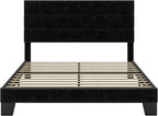 SHA CERLIN Queen Platform Bed Frame with Velvet Upholstered Headboard, Mattress Foundation with Strong Wooden Slats Support, No Box Spring Needed, Black
