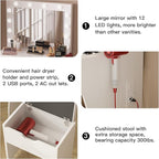 Vanity Table Set with Lighted Mirror - Makeup Vanity with Charging Station, Large Drawer Sturdy Wood Vanity with Lights, 3 Color Modes, Adjustable Brightness, White