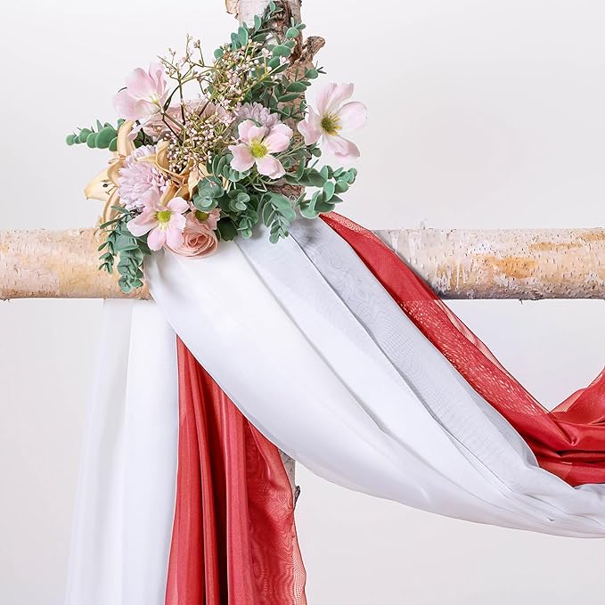 MIULEE Christmas Sheer Window Scarf Valance Extra Long Topper Elegant Swag Curtains Luxury Draping Fabric for Wedding Arch Party Ceremony Canopy Bed Living Room, 54'' x 144'', 1 Panel Red
