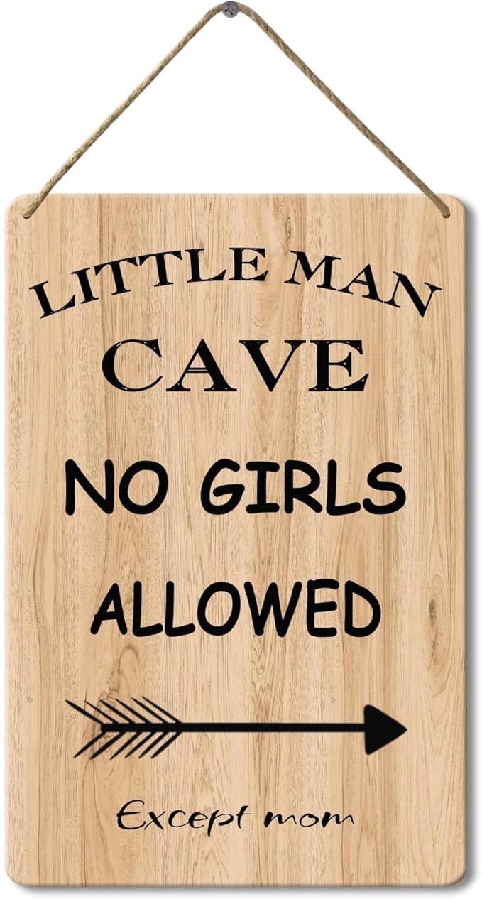 Wood Sign Little Man Cave, Toddler Boy Room Decor, 8x12 Inch, Boys Only Sign For Room Boys