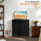 Sweetcrispy Dresser for Bedroom with 9 Storage Drawers, Tall Large Fabric Storage Tower Organizer, Chest of Drawers with Metal Frame Wooden Top for Nursery, Closet, Living Room, Entryway, Black