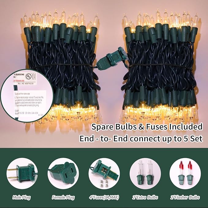LAMPHOME Super-Bright Extendable Warm White Christmas Lights Decoration 100Lights 19.6ft UL Certified Mini Bulb String Lights Set for Outdoor Christmas Tree Garden Holiday Party Patio Wedding Decor