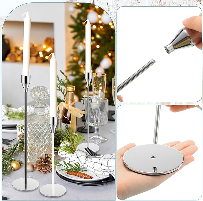 Set of 18 Tall Candlestick Holders Thin Metal Taper Candle Holders for Table Centerpiece Modern Decorative Pillar Candle Sticks Stand for Home Wedding Christmas Decoration(Silver)