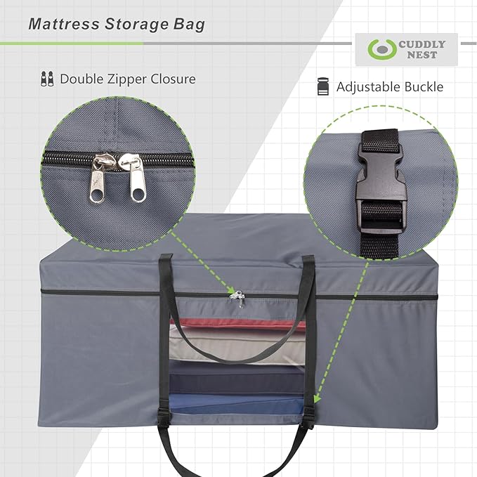 Cuddly Nest Folding Mattress Storage Bag - Heavy Duty Carry Case for Tri-Fold Guest Bed (Fits 4" Twin & Twin XL, Grey)