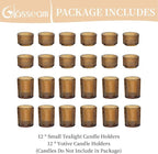 Glasseam Amber Tealight Candle Holders: 24pcs Ribbed Small Votive Holders Bulk for Thanksgiving Table Centerpiece Fall Wedding Christmas Decor