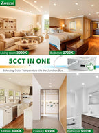 zouzai 12 Pack 6 Inch 5CCT Ultra-Thin LED Recessed Ceiling Light with Junction Box, 2700K/3000K/3500K/4000K/5000K Selectable, 12W Eqv 110W,Dimmable, led can Lights- ETL and Energy Star Certified