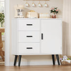 Iwell Storage Cabinet with 3 Drawers, Sideboard Buffet Cabinet with Adjustable Shelf, Freestanding Floor Storage Unit for Living Room, Entryway, Home Office, White