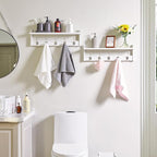 YMYNY Coat Rack Shelf Wall Mounted, Coat Hooks Set of 2, Entryway Coat Hanger with 10 Hooks, 47.2" Wall Floating Shelf with Hat Rack, for Kitchen, Bedroom, Bathroom, White HWS004W-2