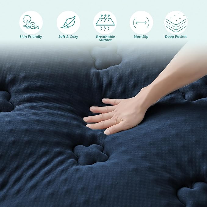 Hansleep College Dorm Twin XL Mattress Topper Viscose Derived from Bamboo, Memory Foam Pillow Top Mattress Topper Twin XL, Breathable Mattress Pad for Back Pain Relief, 39" x 80", Navy Blue