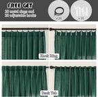 Emerald Green Linen Pinch Pleated Sliding Door Curtains Semi Sheer, 2x50 Inches Width, Hunter Light Filtering Drapes 90 Inches Long, Dark Textured Farmhouse Window Curtain Panels