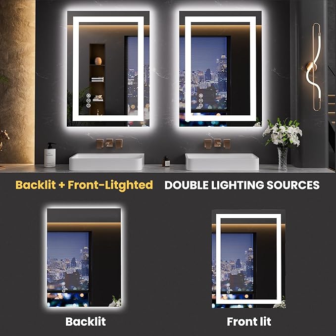 LOAAO 23.6"x31.5" LED Mirror for Bathroom, Lighted Bathroom Mirror with Lights, Anti-Fog, Dimmable, Memory Function, Easy to Install, Clear Reflection