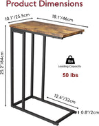 Yusong Small C Shaped End Table, Slim Couch Side Tables Slide Under Sofa Bed, Skinny Snack Tray Table for Coffee Laptop in Living Room,Easy Assembly, Rustic Brown