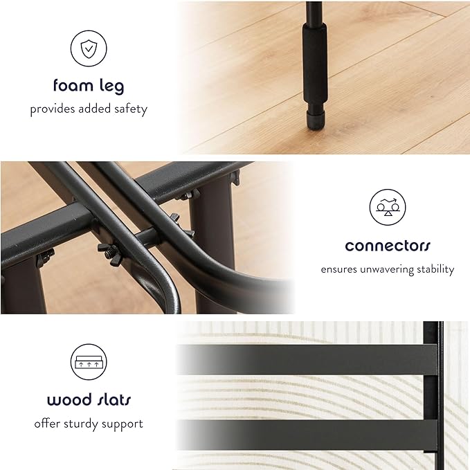 Best Price Mattress 14-inch Foldable Quickbase Metal Platform Bed Frame with Tool Free Easy Assembly, Wood Slats No Box Spring Needed, Black, Cal King