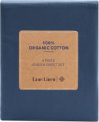 LANE LINEN Eco Friendly 100% Organic Cotton Fully Elasticized Full Sheet Set, Low Pilling Fade Resistant Machine Washable Naturally Cooling Full Bed Sheets, Soft & Comfy Cotton Bedding- Navy