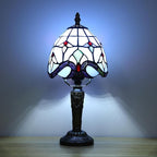 Tiffany Small Lamp Blue Baroque Stained Glass Table Lamp 3 Way Color-Temparetures Bedside Nightstand Table Lamps for Bedroom Living Room Home Office Desk Light W/LED Bulb 6X6X12.5Inch