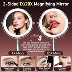 Makeup Mirror with Lights, 20X Magnifying Mirror with Light for Women, 5000 mAh Vanity Mirror with Lights and 3 Colors, 2-Sided Lighted Magnified Mirrors for Delicate Makeup, 9 Inch
