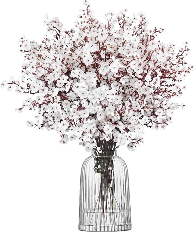 Uieke 15 Pcs Babys Breath Artificial Flowers Fake Silk White Flowers Faux Gypsophila Bouquet Real Touch Floral for Home Wedding Party Centerpieces DIY Décor