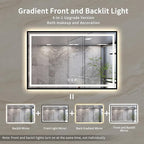 LED Bathroom Mirror, 55x36 Inch Black Framed Gradient Front and Backlit LED Mirror, 3 Colors Dimmable CRI>90, Enhanced Anti-Fog Wall Mounted Smart Mirror