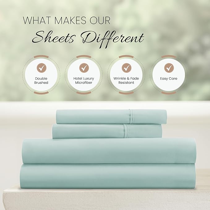 Linen Market Brushed Microfiber King Sheet Set 4 Piece – Oeko-TEX Certified Ultra Soft & Wrinkle-Free - 16" Deep Pocket Sheets - Easy Care King Size - Aqua