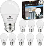 hansang A15 LED E26 Small Light Bulb, Daylight 5000K, 60Watt Equivalent Ceiling Fan Light Bulbs, E26 Standard Base Appliance Light Bulb, 600 Lumen, CRI85+, Eye Protection, 120V, Non-Dimmable 8 Pack