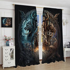 Cool Norse Viking Theme Curtains,Fantasy Ancient Symbols Wildlife Wolf Nordic Vikings Window Drapes Thermal Insulated Rod Pocket Blackout Drapes for Bedroom 2 Panels 63L x 31.5W