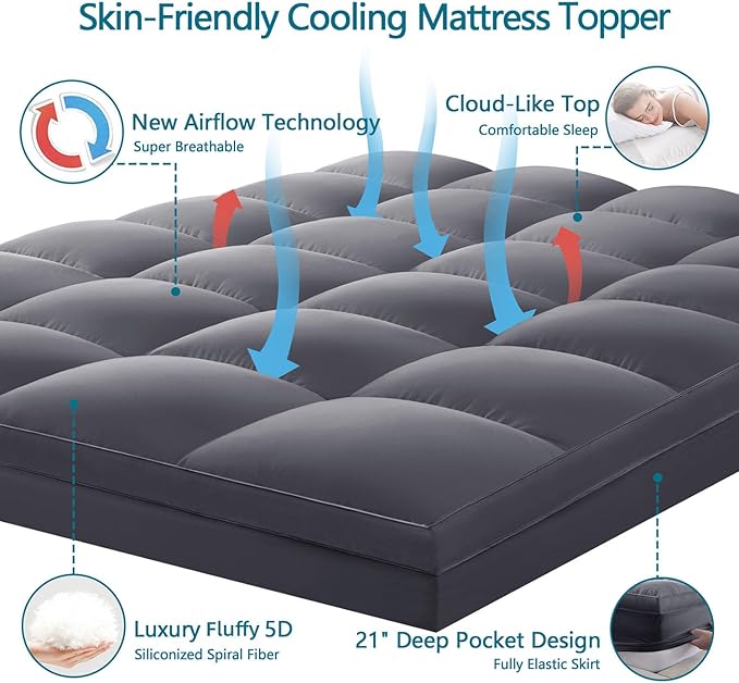 CHOKIT Twin Mattress Topper, Extra Thick Pillow Top Mattress Pad for Back Pain Relief, Cooling Bed Topper Mattress Cover with 8-21 Inch Deep Pocket