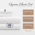 Linen Market Double-Brushed Patterned Microfiber Queen Sheet Set 4 Piece – Oeko-TEX Certified Ultra Soft & Wrinkle-Free - 16" Deep Pocket Sheets - Easy Care Queen Size - Indigo Flowers Navy