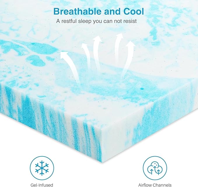 Mattress Topper, King Size Cooling Memory Foam Bed Toppers, 2 Inch Soft Mattress Pads for Sleeper Sofa, RV, Camper, CertiPUR-US Certified