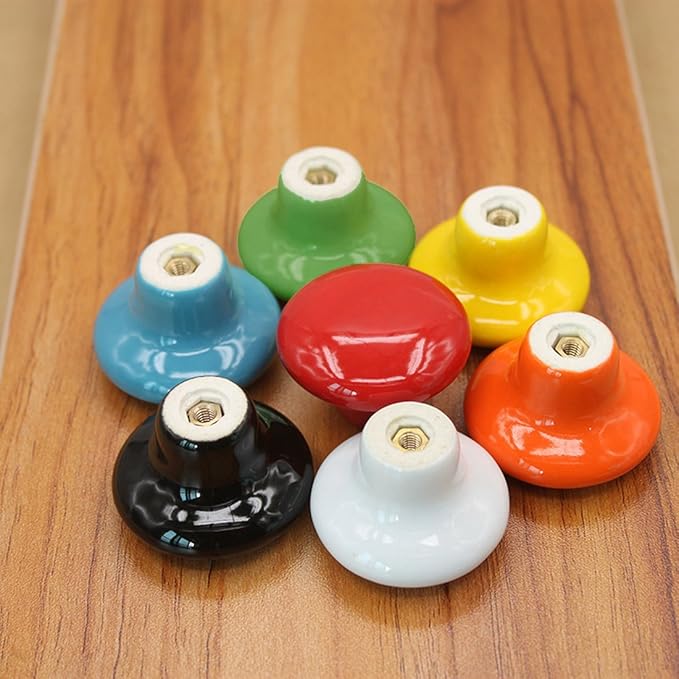 HUAMULAN 15PCS Orange Glossy Ceramic Knobs Button Round Mushroom Cabinet Dresser Vintage Pulls Door Handles Cupboard Wardrobe Drawer, Dia. 1.5 inch 38mm