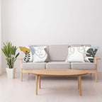 Ambesonne Minimal Throw Pillow Cushion Case Pack of 4, Modern Line Art Woman Portrait with Contemporary Leafy Geometric Details, Modern Accent Double-Sided Digital Printing, 24", Baby Blue Taupe Amber
