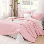 Litanika Comforters Pink Oversized Queen Size, 3 Pieces Lightweight Solid Bedding Set & Collections, All Season Fluffy Bed Set (98x98In Comforter & 2 Pillowcases)