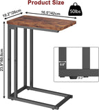 Yusong C Shaped End Table - Slide Under Sofa Couch Bed, Small Table for Small Spaces, Skinny Overbed, Coffee Drink Snack Table for Living Room, Rustic Brown