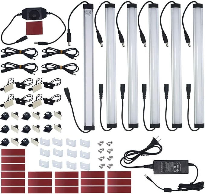 Under Cabinet LED Lighting Kit Plug in or Hardwired, 6 pcs 12 Inches Light Strips, 2000 Lumen, Super Bright, for Kitchen Counter, Closet, Shelf Lights, 31W, Warm White (6 Bars)