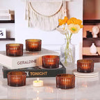 24 pcs Large Tea Light Holders, Amber Glass Candle Holders, Votive Candle Holders for Table Centerpiece Wedding Table Decor